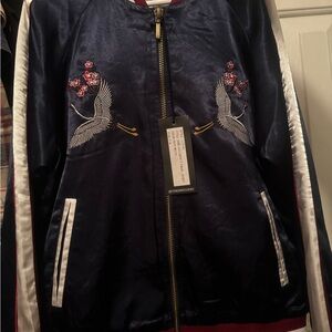 New* Standard Issue Crane Embroidered Navy Bomber Jacket: